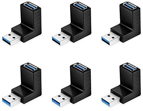 ELUTENG 90 Degree USB 3.0 Adapter 6 Pack - Right Angle Male to Female Up/Down/Left/Right Connector - L Shaped Extension for PC, Laptop, Charger and More