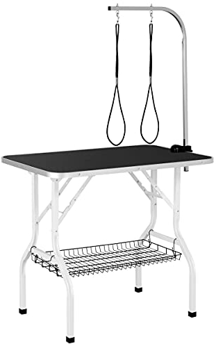 Yaheetech Klappbarer Hundeschertisch mit Untenablage, Hunde Trimmtisch, Hundepflegetisch für Fellpflege & bürsten, höhenverstellbar- platzsparend- stabil- rutschfeste Oberfläche- geeignet für Pudel