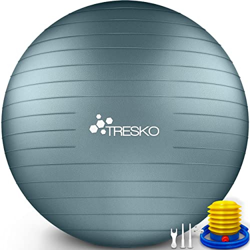 TRESKO® Gymnastikball BPA-Frei inkl. Luftpumpe | Ergonomischer Sitzball | Pilates Ball für Fitness, Yoga, Gymnastik, Schwangerschaft, Rückenschmerzen | Yogaball Pezziball Sitzball Anti-Burst 300 kg