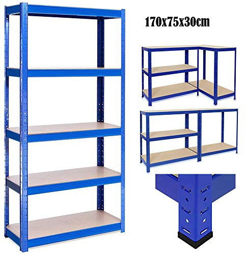 Lagerregal Steckregal Werkstattregal Kellerregal Regalsystem DIY Schwerlastregal 5 böden bis 875 kg Traglast 170x75cmx30cm, Blau