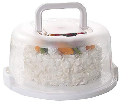FEOOWV Plastic Small Cake Carrier Holder Round Container with Handles Suitable for 6~8 inch Diameter and 4 inch Height Small Cake (White)
