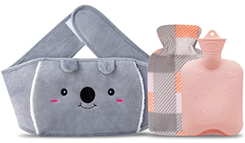 Dibikou Hot Water Bottle Belt, 1L wrap Around Wearable 3 in 1 Hot Water Bag with 130 cm Long Soft Waist Cover, PVC Koala Hot Water Bottle Strap for Neck, Shoulder, Back, Legs Warm and Period Relief
