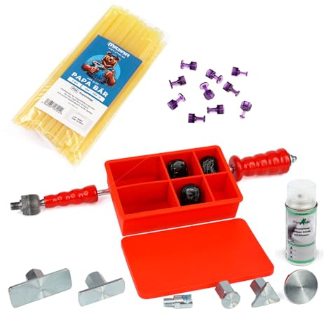 MIDIAR® Kaltkleber Set inkl. Zughammer, Dellenwerkzeug, Ausbeulwerkzeug, PDR-Tools, Auto Reparatur Karosserie Hilfs-Werkzeug für grossflächige Dellen