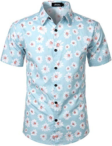 JOGAL Herren Blumen Kurzarm Knopfleiste Baumwolle Hawaii Hemd | Weich, Leicht, Kurzarm, Regular Fit, Button Up, Blumen Hawaiihemd, Tropisch, für Urlaub, Strand, Sommerparty