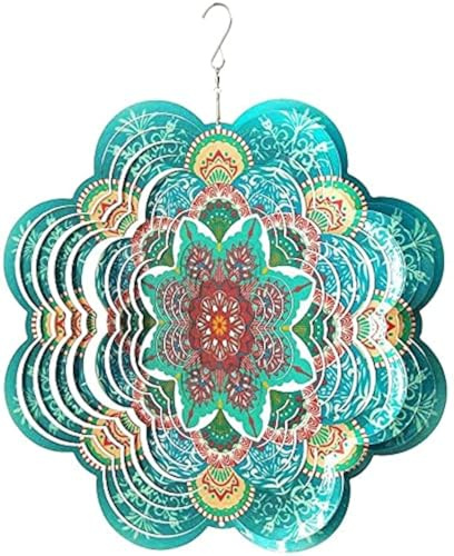 FONMY Edelstahl-Windspiel, 3D-Design, für Innen- und Außenbereich, Gartendekoration, Basteln, Ornamente, mehrfarbig, Mandala-Blume, Windspiel...