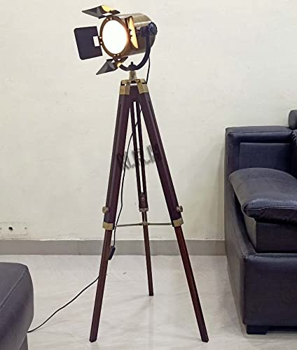 Nautical Replica Hub Designer Spotlight Tripod Floor Brass Finish Lamp Collectable Searchlight Spot Light Studio Lamp