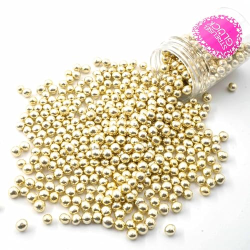 Streusel Glück Schokokugeln Crispy mini gold metallic 75g Perlen Schoko Zuckerperlen Sprinkles Schokostreusel für Kindergeburtstag Weihnachten Geburtstag Cupcakes Cake Pops Muffins Tortendeko