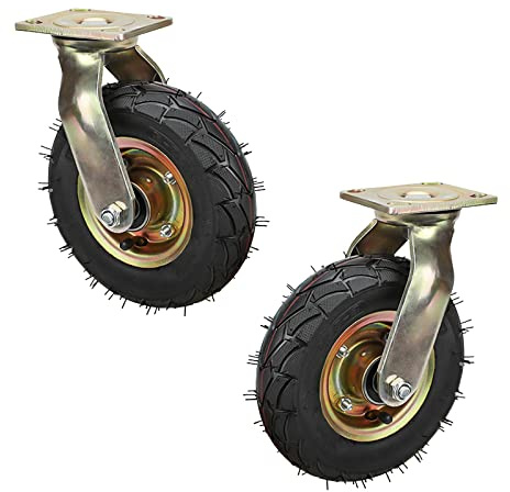 WORDFUN 2 Pack 8-Inch Swivel Heavy Duty Industrial Wheel, Pneumatic Rubber Swivel Caster Shock Absorption Moving Silent Swivel Plate Caster, for Wheelbarrow/Hand Truck/Tool Cart (Size : Ø 200mm/8in)