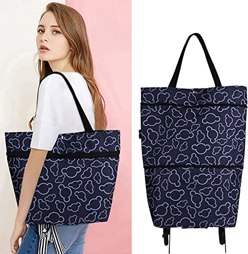 Foldable Shopping Bag with Wheels,Collapsible Trolley Bag on Wheels for Women Reusable Multi-Function Shopping Travel Tote Bag Heavy-Duty Capacity Bag Gifts for Birthday Valentines Woman Mother's Day
