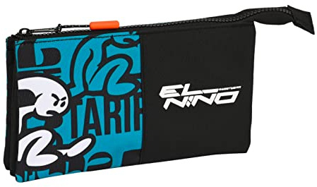EL NIÑO Ocean - Portatodo Triple, Estuche Infantil, Estuche Niño, Ideal para Niños de 5 a 14 Años, Cómodo y Versátil, Calidad y Resistencia, 22x3x12 cm, Color Azul y negro