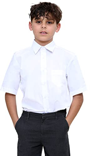 KHIM Kids Boys Full Sleeve Half Sleeve School Shirts Plain White Blue Dress Shirts 7-8 Years