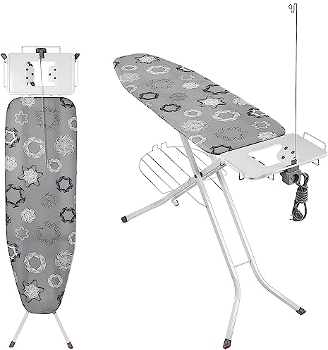 KADAX Asse da Stiro Pieghevole con Regolazione dell'Altezza, Tavola Salvaspazio con Piedini Antiscivolo e Presa Elettrica (120 x 38 cm, Grigio)