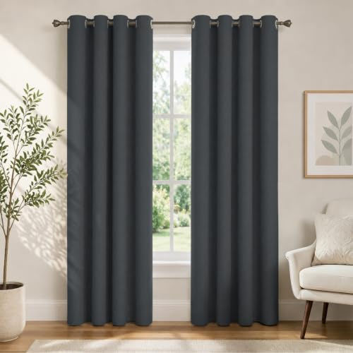 Ystyle Verdunkelungsvorhänge mit Ösen 100% 2er Set, 140×225 cm, Grau | Blackout Curtain Leinenoptik, Thermovorhang Gegen Kälte Und Hitze, Gardinen Blickdicht für Schlafzimmer Wohnzimmer