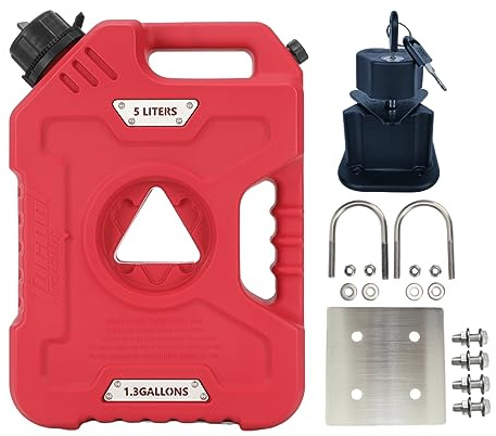 Tucool Racing 5L Portable Fuel Drum Canister Gasoline Container Reserve Plastic Petrol Tank Diesel Storage Can Fit for Motorcycle SUV ATV Cars Boat Offroad (5L Red with Bracket 304SS)