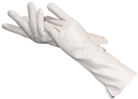 Damen Schaffell Leder Handschuhe Mittellang Winter Plus Fleece Wärme Touchscreen Fäustlinge, Hellbeige, 30 cm, 7
