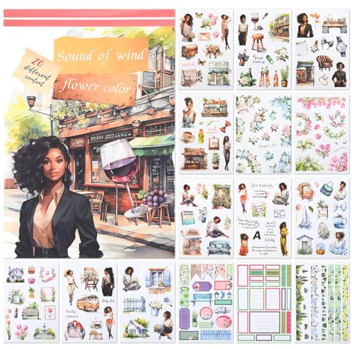 NOTIONSLAND 20 Blatt Scrapbook Stickers Book, 100+ Journaling Aufkleber für Scrapbooking Supplies, PET Ästhetische Vintage Aufkleber für Scrapbooking