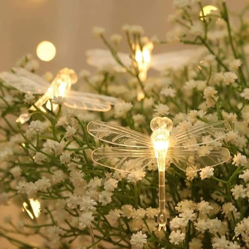 KINGCOO Dragonfly String Lights, 40Led Dragonfly Battery Powered Fairy Decorative Lights for Bedroom Summer Garden Landscape Wedding Party Christmas Lighting Decoration (6M Warm White)