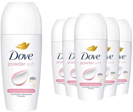 Dove Roll On Powder Antiperspirant up to 48H of Sweat and Odour Protection with Long Lasting Fresh and Clean Fragrance Travel Size Deodorant For Women, 50ml Pack of 6