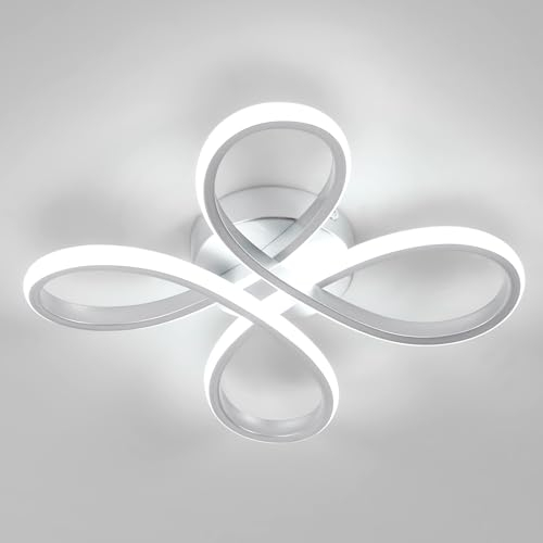 SENQIU Modern LED Ceiling Lights, 30W Creative Ceiling Lamp with Flower Design, Acrylic Chandelier for Bedroom, Living Room, Dining Room, Kitchen, Corridor, Silver, 30CM