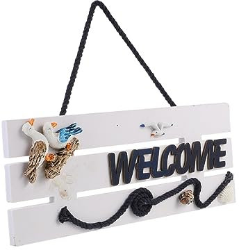 RORPOIR Targa Di Benvenuto Stile Marino Cartello Appeso Per Porta Decorativo Accoglienza Elegante Per Casa e Negozio Design Mediterraneo Unico Accessorio Per Foto e Decorazioni Interne