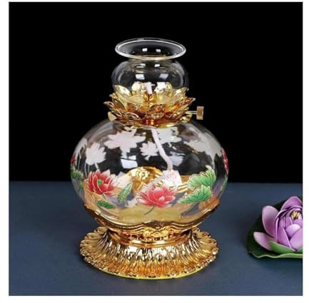 HSHTTKL Traditional Butter Lamp Retro Small Oil Lamp with Glass Lampshade Kerosene Lamp with Wick Emergency Lighting Lantern