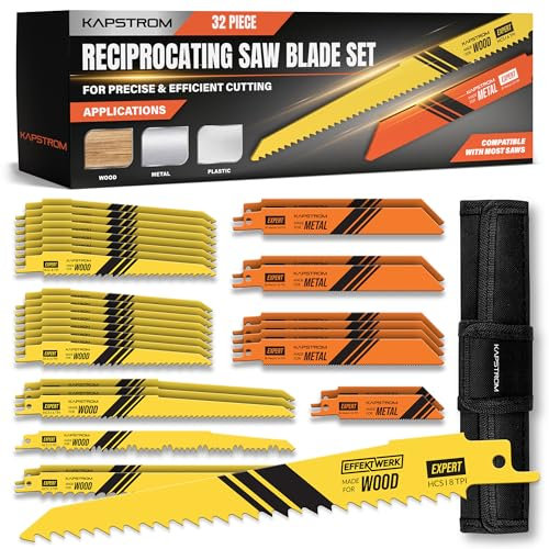 KapStrom Set Lame per Sega Alternativa, 32 Lame di Ricambio per Carichi Pesanti con Custodia, Seghe a sciabola HCS e bimetalliche per Legno, Metallo e Plastica