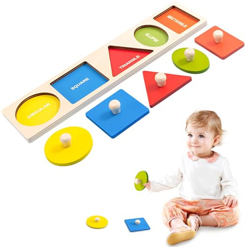 QESSUVNC Holz Formensortierspiel für Kleinkinder, Montessori Steckpuzzle, Geometrische Formen, 1-3 Jahre
