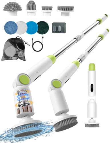 Electric Spin Scrubber, Cordless Electric Scrubbing Brush with Adjustable Handle, 8 Cleaning Brush Heads, Rechargeable 3600mAh Power Scrubber for Cleaning Bathroom, Kitchen, Floors, Car