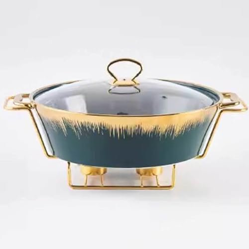 Cocotte en céramique avec couvercle en verre, soupière ronde de 2 litres, plat à réchaud pour buffet, plateau de conservation des aliments familiaux, cocotte de restauration pour style fête, vert
