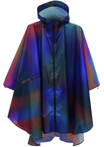 ANYOO Poncho de pluie imperméable, portable, léger, avec capuche, pour vélo, compact, réutilisable, unisexe, pour la randonnée, le camping, l'extérieur, Taille unique, Dégradé bleu violet