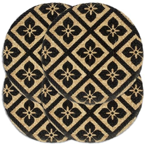 Mantel Individual 4 Unidades Redondo Yute Negro 38 cm, LAPOOH Salvamanteles Individuales, Placemat, Salva Manteles - SPU:133868