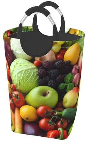 Cesto portabiancheria autoportante, pieghevole, alto, con manici, frutta e verdura fresca, cesto per vestiti sporchi, per dormitorio, bagno, camera da letto, viaggi, campeggio