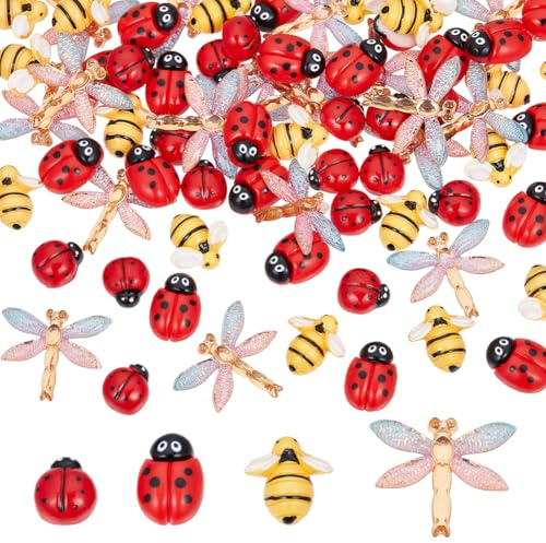 SOFPLATE 80 pz 4 stili Ape Abbellimenti Animali Cabochon Flatback Cartone Animato Coccinelle Ali Libellula Insetto Opaco Colorato Resina Ciondoli per Gioielli Unghie Fermagli per Capelli Scrapbook Cus