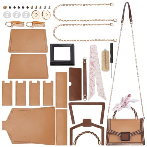 WADORN DIY Fashion Lady Top Handle Schultertasche Herstellungsset Kunstleder Handgefertigtes Set Zum Nähen von Ledertaschen Damen Umhängetaschen DIY Kit Zur Taschenherstellung, Braun