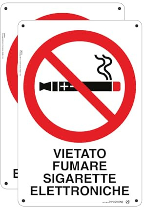Cartello Vietato Fumare Sigarette Elettroniche Divieto - 20x30cm 100% Made in Italy - 2 Pz Plastica Resistente UV Impermeabile