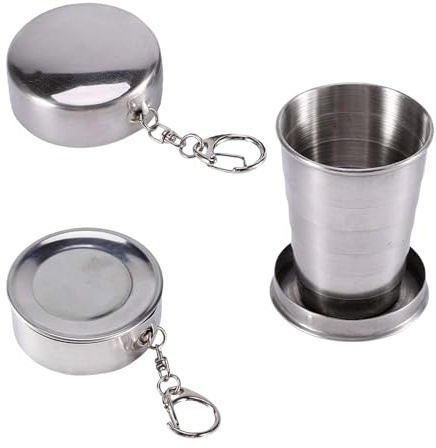 Cosmeria Gobelet Pliable, 2 Pièces en Acier Inoxydable avec Couvercle et Porte-clés, Compact et Léger pour Voyage, Camping, Randonnée et Quotidien (Petit)