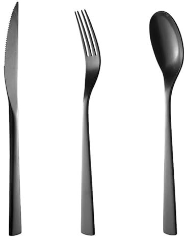 Ménagère de 4/16/24/32/40/48 pièces, Style rétro Noir, avec Couteau, Fourchette, cuillère et cuillère à café, en Acier Inoxydable 304. 30 pièces pour 10 Personnes (18 pièces pour 6 Personnes).