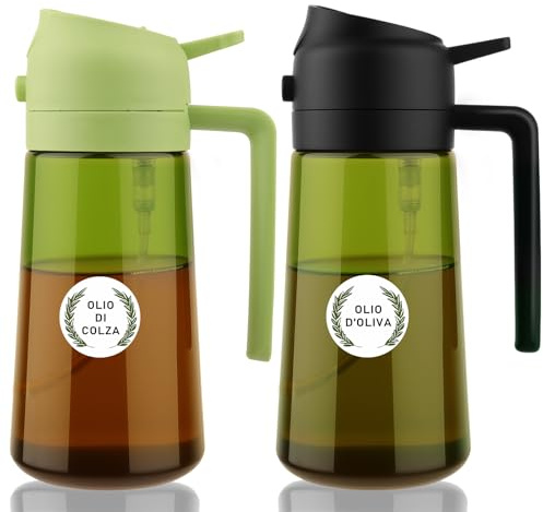 Vokzois Spruzzino Olio e Dosatore Olio, 470ml Spruzzino Olio per Friggitrice aria, Spruzzino Olio Nebulizzatore Vetro, Bottiglia di Olio d'oliva in Vetro per Cucina, Insalata e Barbecue