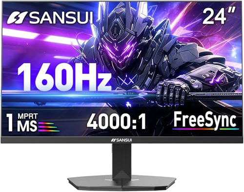 SANSUI 24 1ms 160Hz Gaming Monitor, FHD 1080P Computer Screen, FreeSync Sync, 4000:1 Contrast, 110% sRGB, HDMI & DP Ports, VESA Mount, HDMI Cable Included