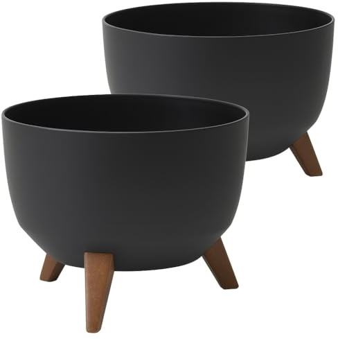 Tymar Blumentopf mit Füßen, Blumenübertopf für draussen, Übertöpf groß, Schale für solarbrunnen, terrassenkübel rund_Roma ((2pack) Schwarz; ø 24 cm)