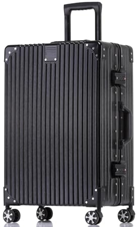 yuweijie Handgepäck Koffer&Trolleys Alurahmen Hartschalen in 100% Polycarbonat,Reisekoffer mit 4 Rollen,Größ Koffer，TSA-Schloss (XXLSchwarz, 77cm, 90L)
