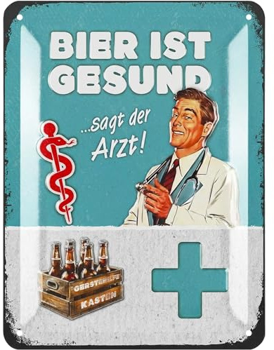 LANOLU Retro Blechschild Bier - lustige Schilder mit Sprüchen Bar Dekoration für Partykeller, Kneipen Bardeko für Stammtisch, Geschenkidee für Papa zum Vatertag, vintage Metallschild 15x20cm