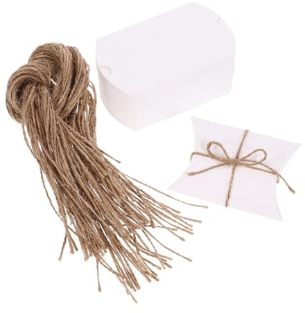 CONGARTENO 50 pezzi Scatole Regalo in Carta Kraft Forma di Cuscino Confezioni Bomboniere Rustiche per Caramelle e Piccoli Oggetti Compatto e Leggero per Matrimoni Feste e Compleanni