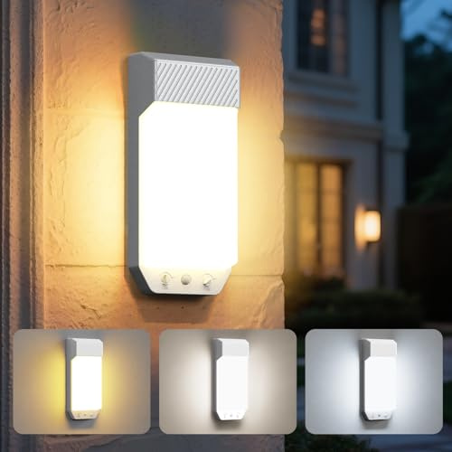 LOTMOS Außenlampe mit Bewegungsmelder, 3 Farben 3000K/4000K/6500K Außenleuchte Wand mit Timer, 16W 1600LM Wandlampe Aussen IP65 Wasserdicht für Terrasse Eingang Flur, Großformat 28 x 12 x 5 CM Silber
