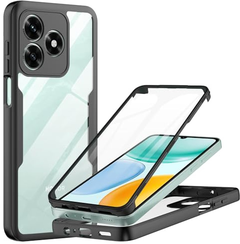 MQERYBV Coque pour Honor X5C/X5C Plus avec intégré Protection écra | 360 Degrés Intégrale Protégé Téléphone Etui, Antichoc Housse Double Face, Bumper Robuste Transparente, Noir