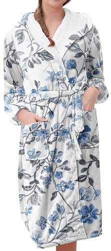 Fleecemorgonrock för damer med huva dam badrock fleece plysch varm lång morgonrock nattkläder morgonrock vinter myskläder termisk badrock nattlinne mjuk morgonrock husrock, BU1, XXL