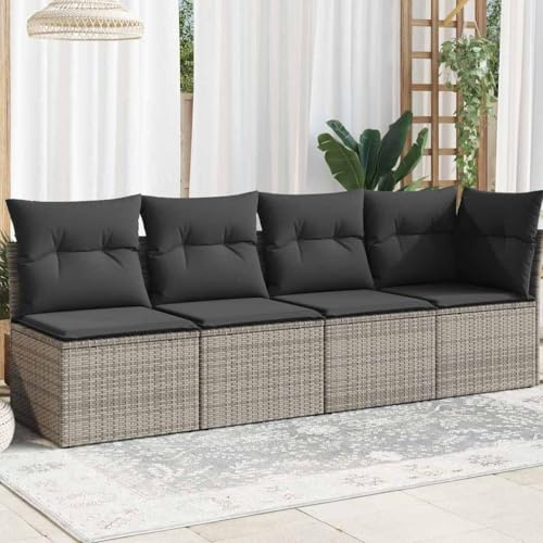 Ordellia Trädgårdssoffa med kudde, 4-sitsig grå poly-rotting, 227 x 62 x 69 cm, UV-resistent loungesoffa för terrass och trädgård, inklusive tvättbara överdrag