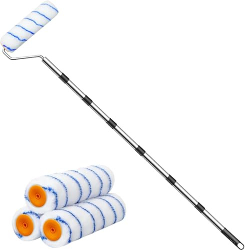 Rodillo de pintura para pared, rodillo de pintura, rodillo de pintura, 3 unidades de rodillo de 23 cm, barra gruesa de 17-83 pulgadas, barra telescópica de aleación de aluminio, pincel de pared para