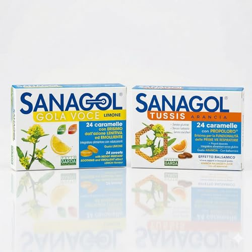 SANAGOL Gola Voce | Pastiglie per Gola | Supporto Tono della Voce | Azione Emoliente e Lenitiva | 48 Caramelle (24 Gusto Limone 24 Gusto Arancia)