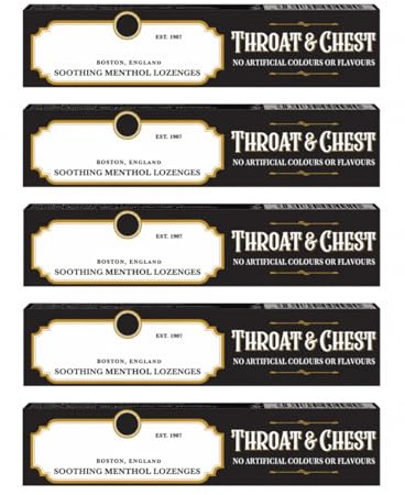 Throat & Chest Soothing Menthol Sweets Lozenges - Pack of 5 x 41g Bars Multipack - Cough Candy for Sore Throat, Cold & Flu Relief